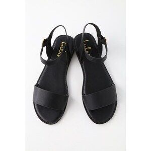 Lulus Hearts And Hashtags Black Flat Sandals - Size 8